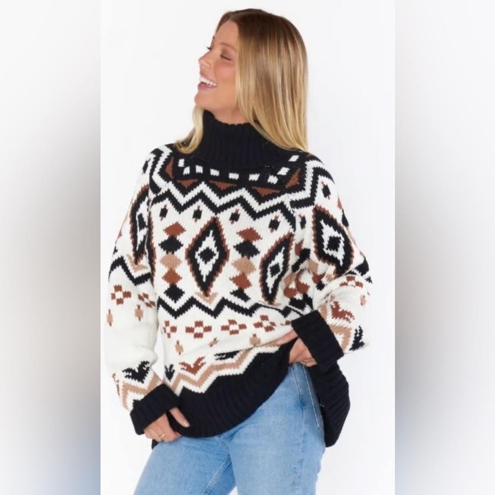 Show Me Your Mumu- Vail Sweater Neutral Faire Isle. Size L